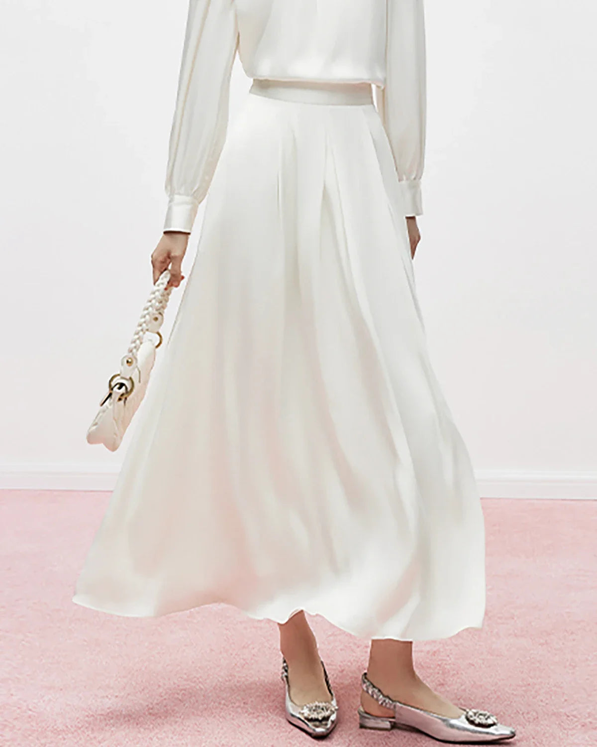 Silk Umbrella Pleated Maxi Skirt