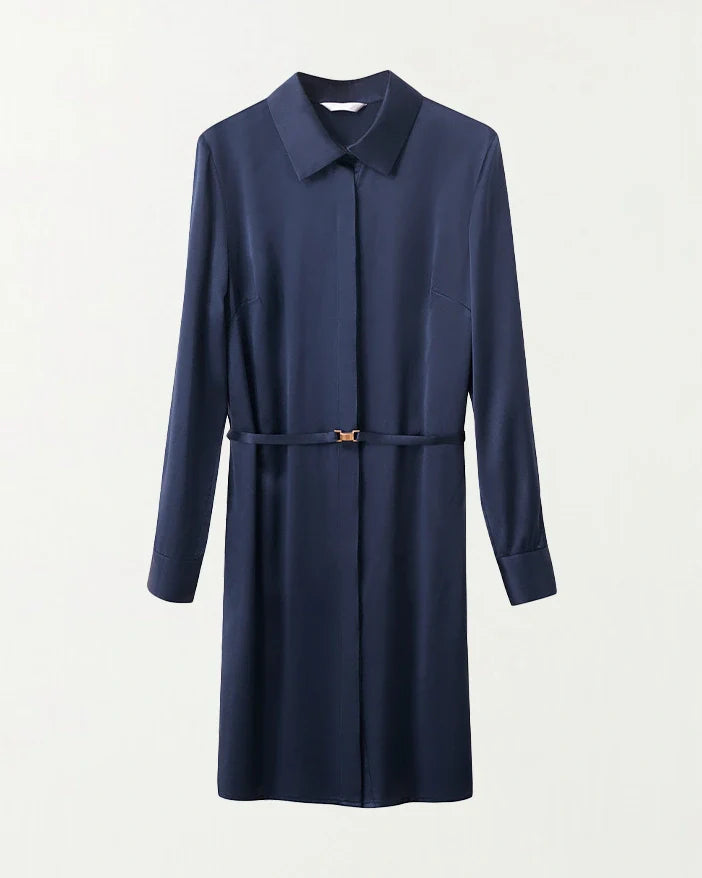 22 Momme Silk Belted Midi Dress Long Sleeve