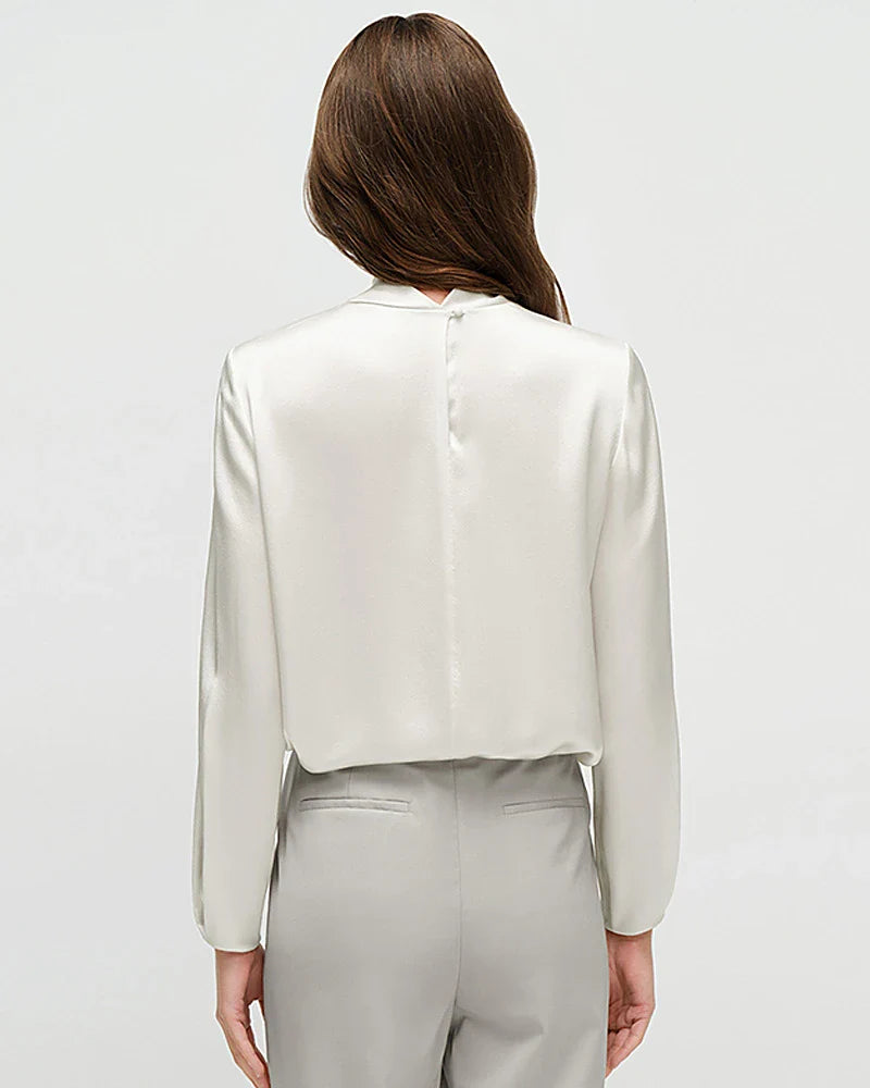25 Momme Silk Knot Neck Long Sleeve Blouse
