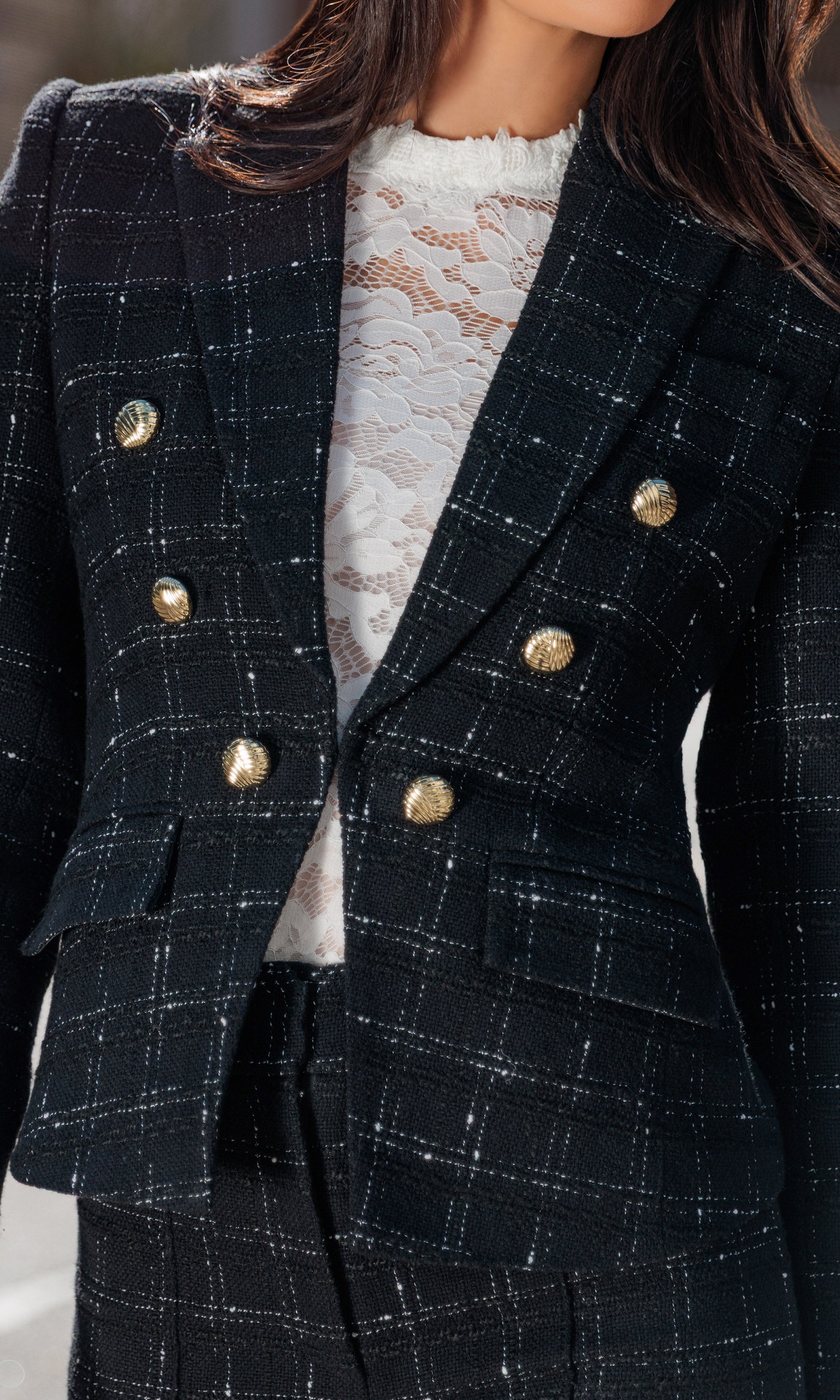 Elsa Windowpane Tweed Blazer