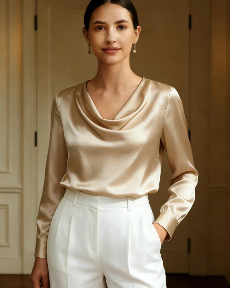 25 Momme Cowl Neck Silk Blouse