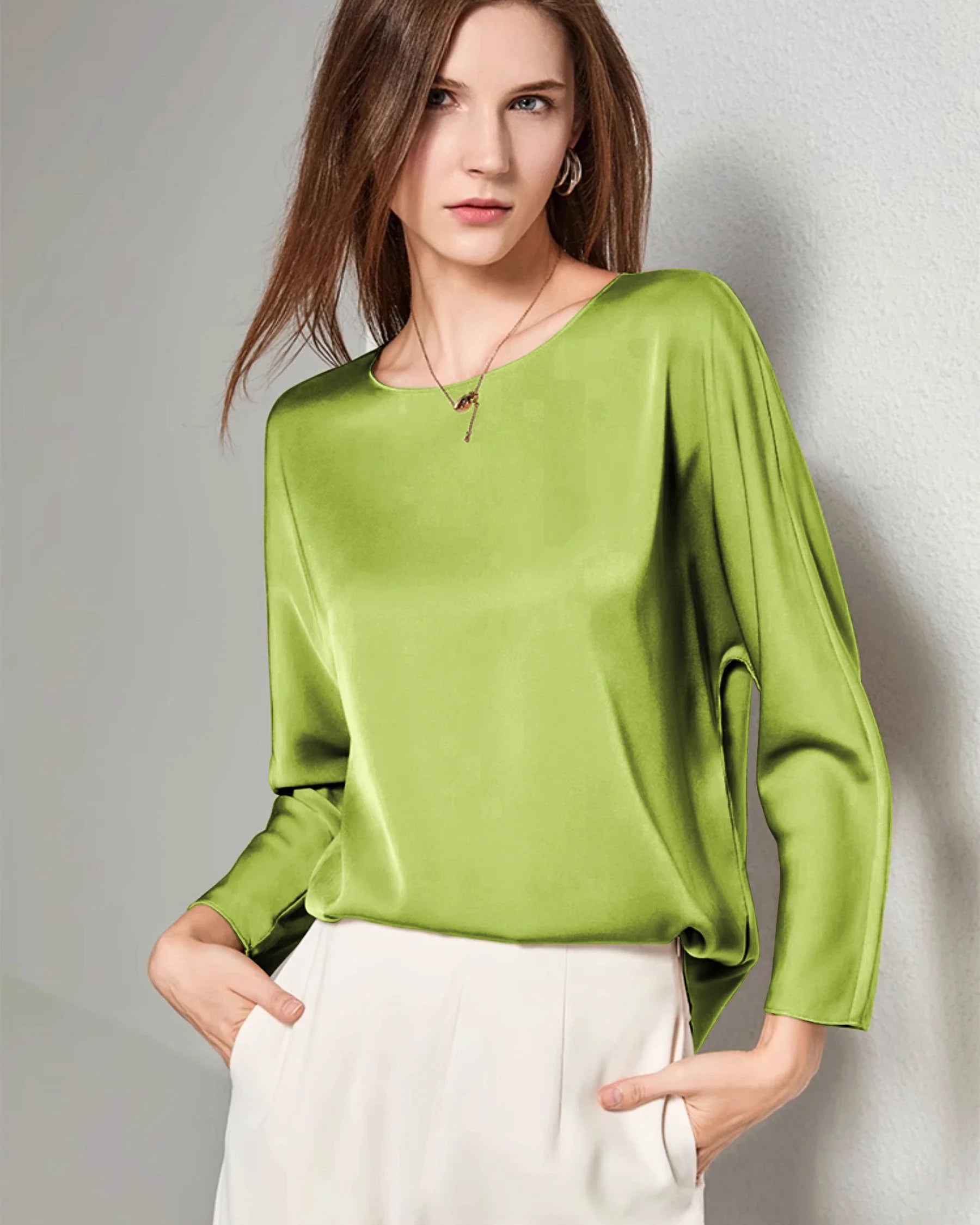 Women's Basic Round Neck Silk Blouse
